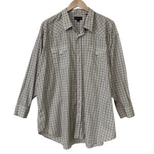 Panhandle Slim Mens Size 20/36 (4XL) Brown White Plaid Pearl Snap Shirt